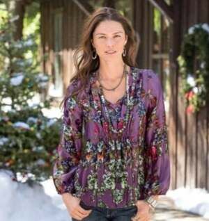 Sundance 100% Silk Purple Floral Print Tunic Blouse, Size S